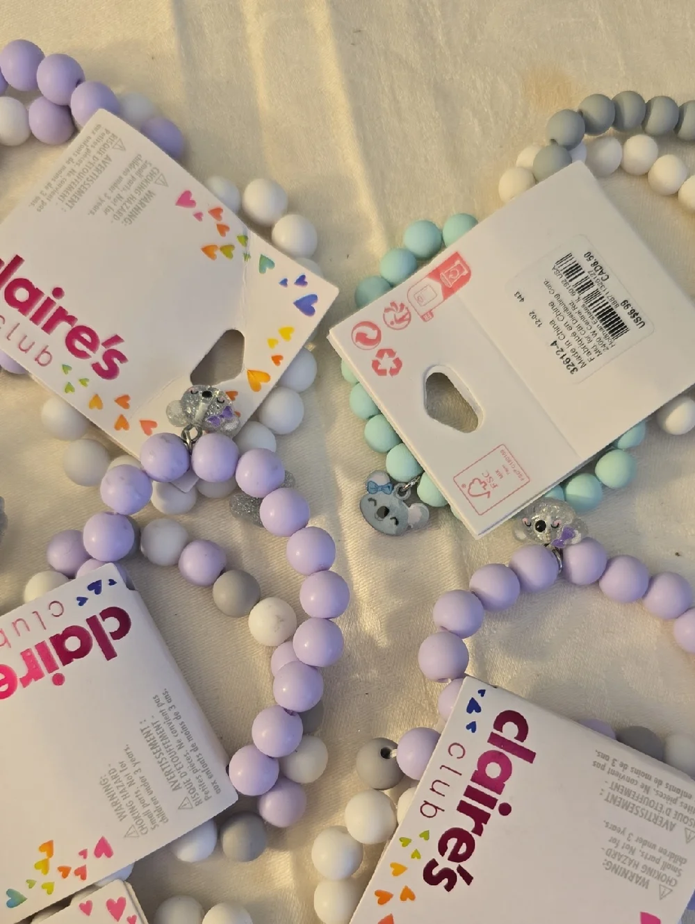 23 Sets Claire's Girls Pastel Beaded Stretch Bracelet, Each Set Has 3, Charms